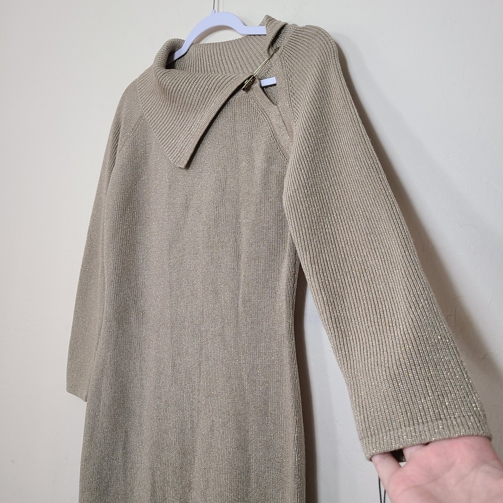 Calvin Klein Gold Pin Ribbed Knit M Sweater Dress Vanilla Lux Winter Baddie NWT‎ - Picture 3 of 10